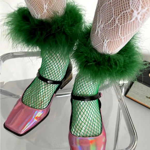 Unique Gorgeous Faux Fur Fish Net Stockings Socks - Picture 1 of 1